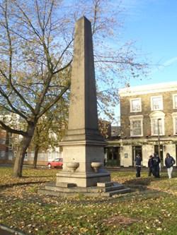 The Bounds Green Road Obelisk, which has a drinking fountain built into it.