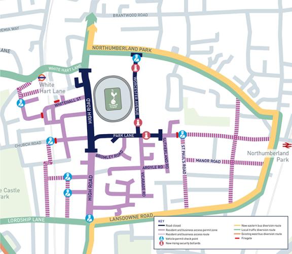 Tottenham Hotspur phase 1 road closure map