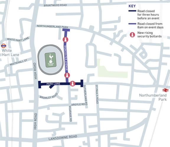 Tottenham Hotspur pre-event road closure map