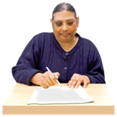 A woman filling in a form