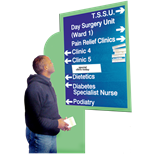 A man looking at hospital sign