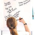 A woman writing on a flipchart