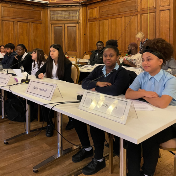 young members of the youth council sitting at a full council meeting