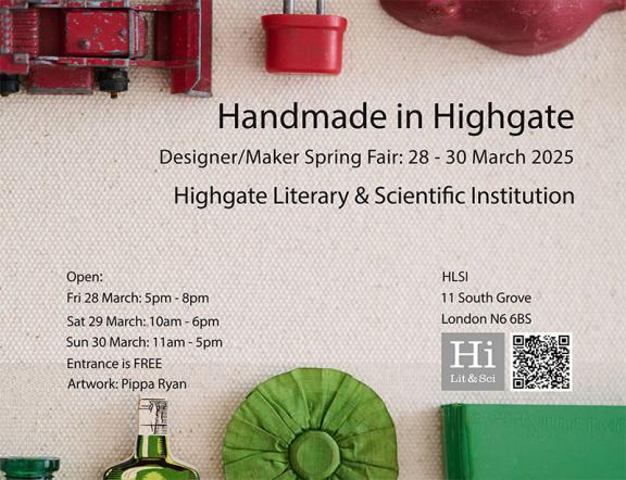 Handmade in Highgate designer/maker spring fair 28 to 30 March 2025.