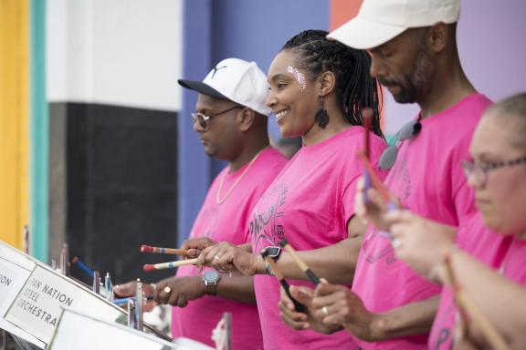 Pan Nation Steel Orchestra performing in Lordship Rec in 2023