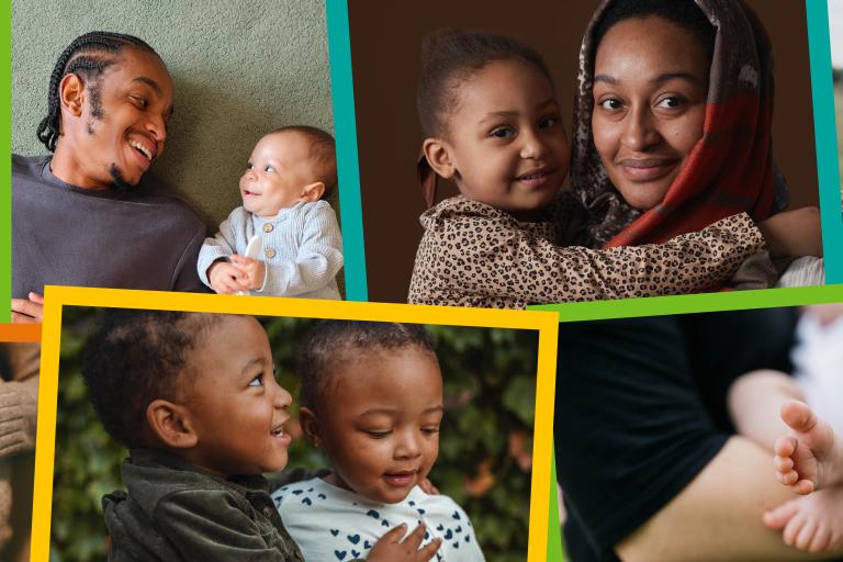 Collage of images displaying kids and diverse families