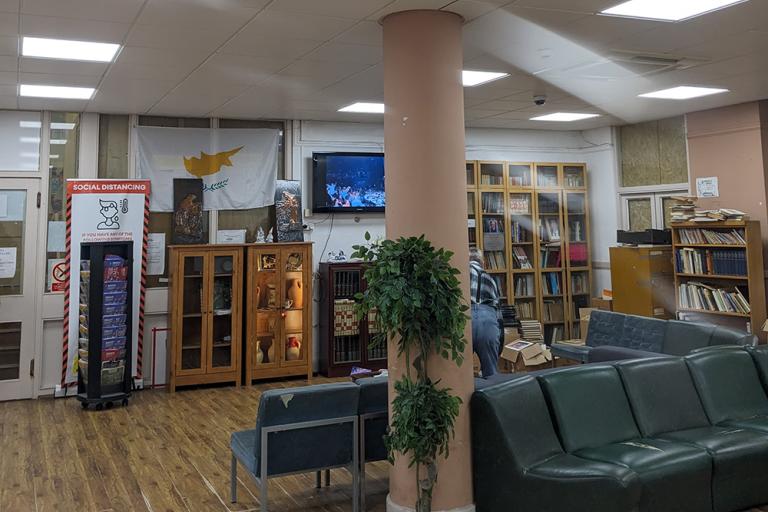 Cypriot Community Centre indoors, with LED lights on ceiling