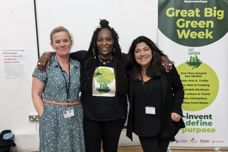 3 women smiling at Great Big Green Week coffee morning