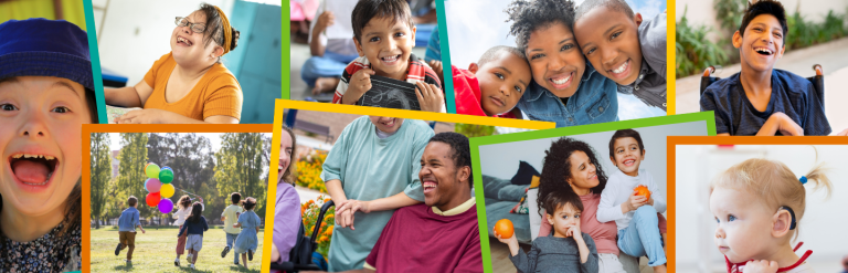 banner with various images of children, young people, families and educators