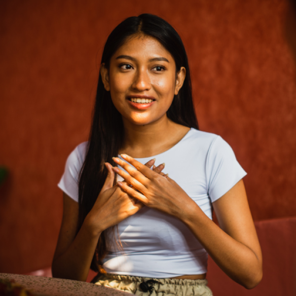 young adult woman communicating in BSL