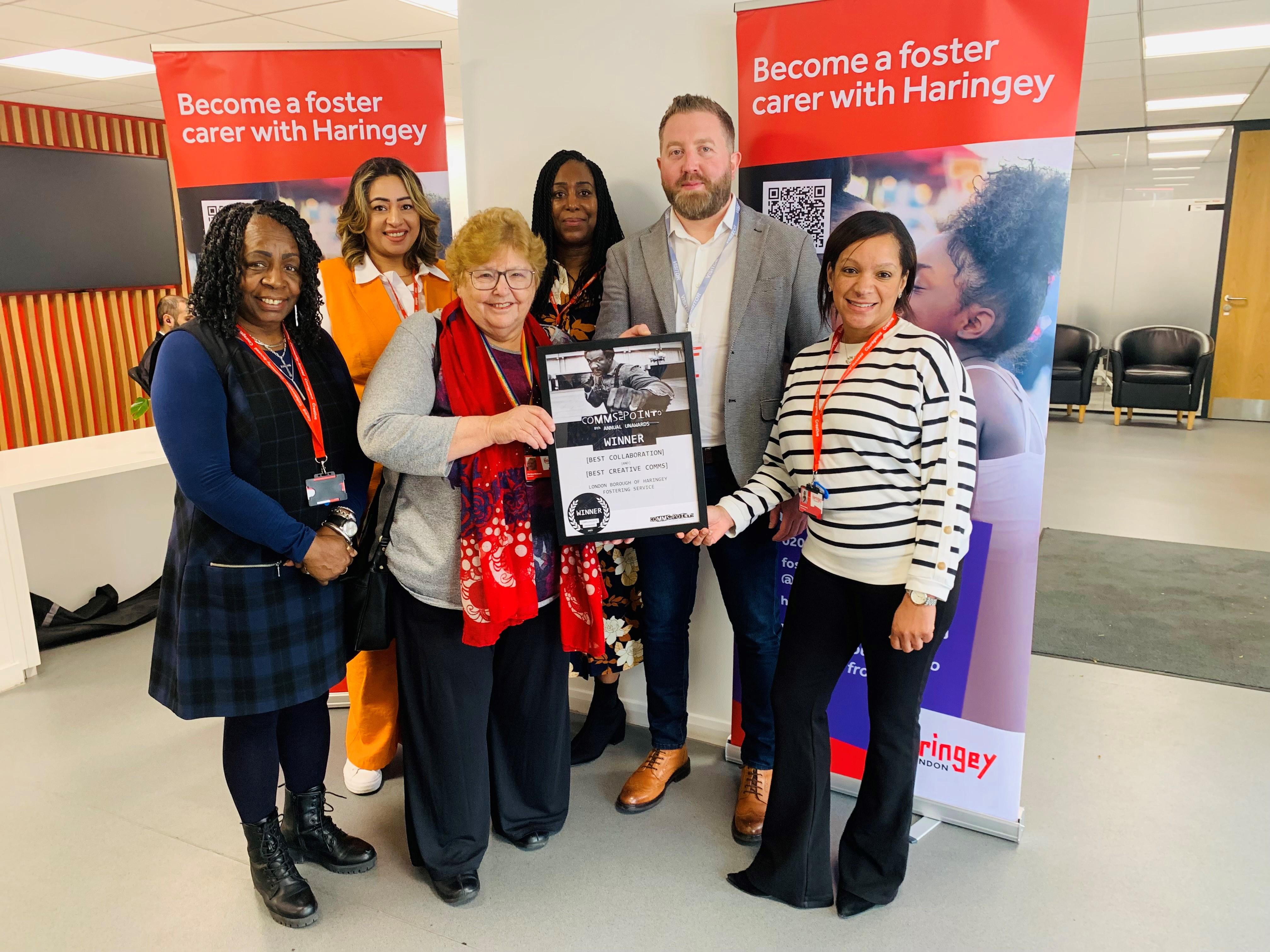 fostering team with Cllr Zena Brabazon receiving the Comms2point0 award