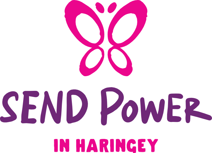 SEND Power parent carer forum logo with pink and purple butterfly